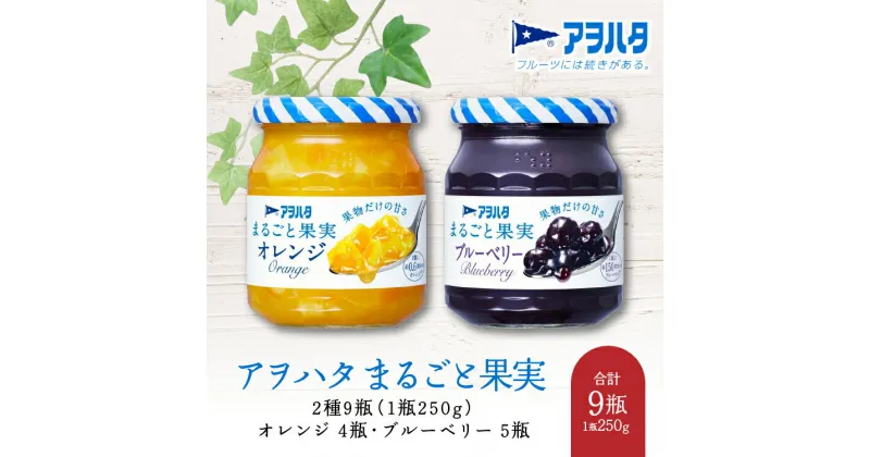 【ふるさと納税】ジャム ブルーベリー 5瓶／ オレンジ 4瓶 まるごと果実 2種9瓶（1瓶250g）アヲハタ【加工食品 果物 フルーツ 詰め合わせ フルーティー 果肉 ゴロゴロ フルーツスプレッド】