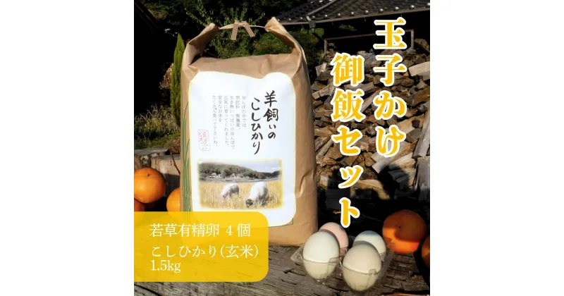 【ふるさと納税】若草有精卵と無農薬こしひかり1.5kg（玄米）の玉子かけ御飯セット 002014