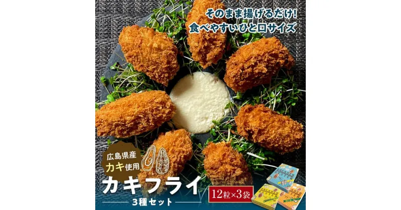 【ふるさと納税】＼寄附額改定／　広島県産 カキフライ プレーン、レモン味、カレー味の3 種が一度に味わえる！ 12粒×3袋セット | かき 牡蠣 冷凍 福山市 ふるさと納税