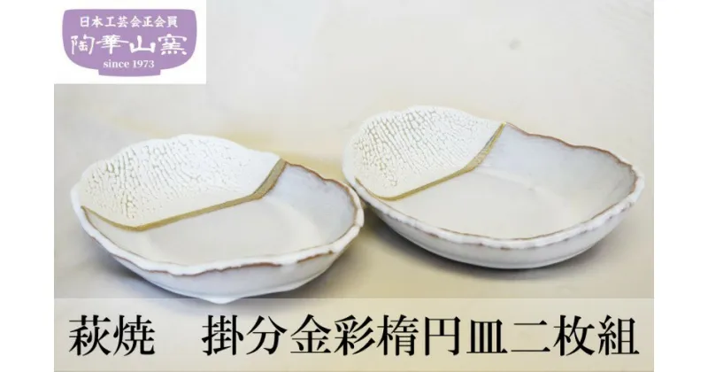 【ふるさと納税】萩焼　掛分金彩楕円皿二枚組　民芸品・工芸品・食器・皿