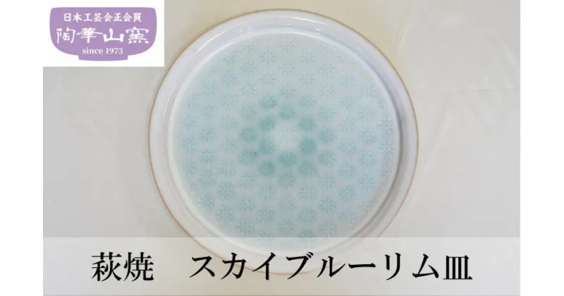 【ふるさと納税】萩焼 スカイブルーリム皿　 工芸品 食器 皿 花びら模様 モダン リム皿 和風 実用性