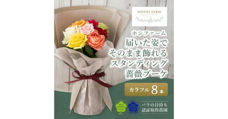 【ふるさと納税】ホシファーム　届いた姿でそのまま飾れるスタンディング薔薇ブーケ　カラフル8本【配送不可地域：離島・北海道・沖縄県】【1465217】