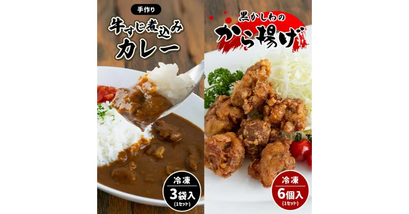 【ふるさと納税】 手作り 牛すじ煮込みカレー＆黒かしわのから揚げ 【冷凍】 ｜ カレー 牛すじ 野菜 煮込み からあげ 黒かしわ 地鶏 鶏 鶏肉 手作り 惣菜 セット 詰め合わせ 冷凍 特産品 山口 美祢市 美祢