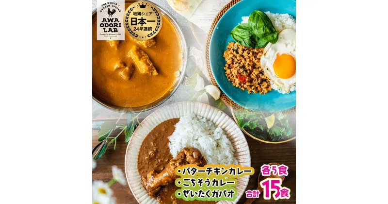 【ふるさと納税】旅する阿波尾鶏シリーズ 3種 各5食入 計15食 バターチキンカレー ごちそうカレー ぜいたくガパオ カレー ガパオ 常温 レトルト 父の日